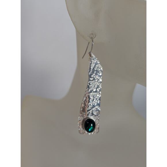 Sterling silver Paua shell cabochon bezel set French wire 2.25"X .50"Dangle OOAK - Picture 1 of 10